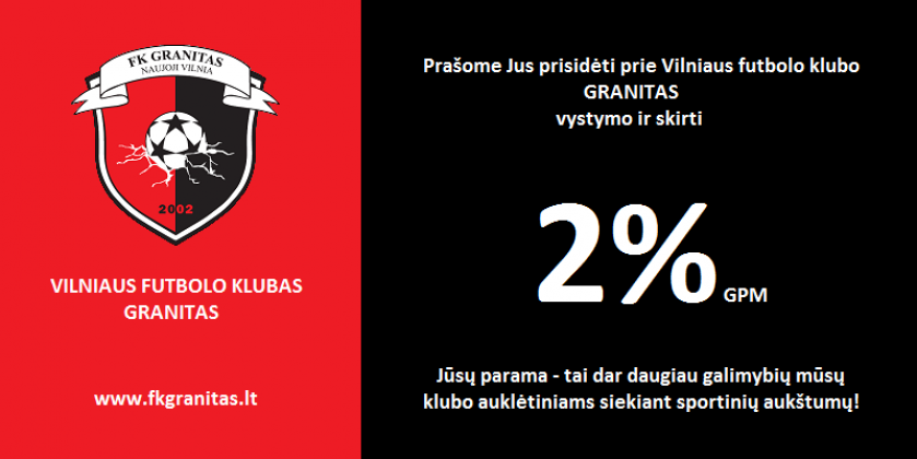 Nebūkite abejingi - paskirkite 2% GPM "Granito" futbolo klubui
